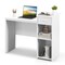 White Computer Desk with Drawer and Raised Shelf Adjustable Storage Workstation